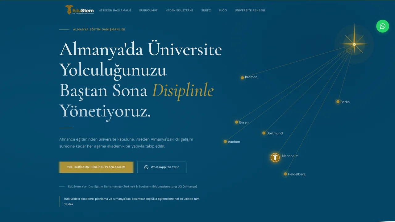 EduStern yurt dışı eğitim danışmanlığı web sitesi — anasayfa